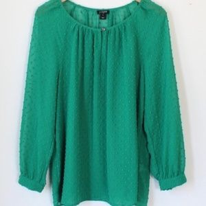 J. Crew Swiss Dot Peasant Blouse-Kelly Green; XS